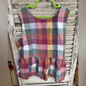 TEA COLLECTION TIERED TIE BACK TOP SUEZ PLAID SLEEVELESS TANK SHIRT Girls 14.